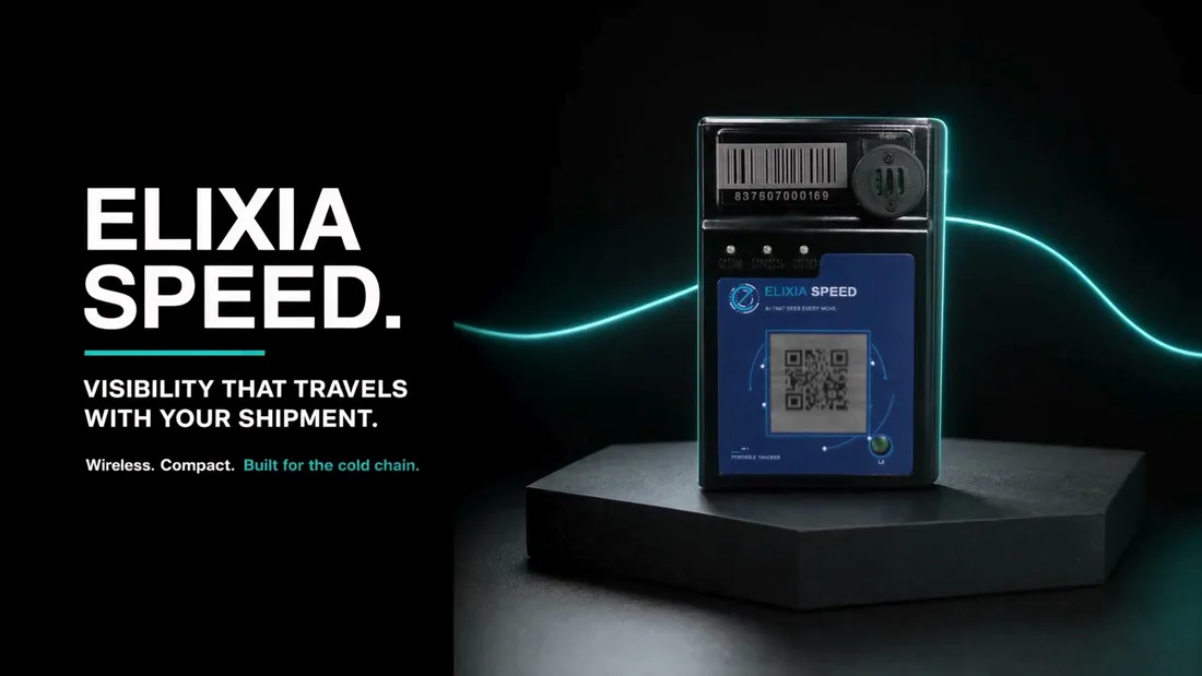 Elixia Speed portable tracker on a display plinth